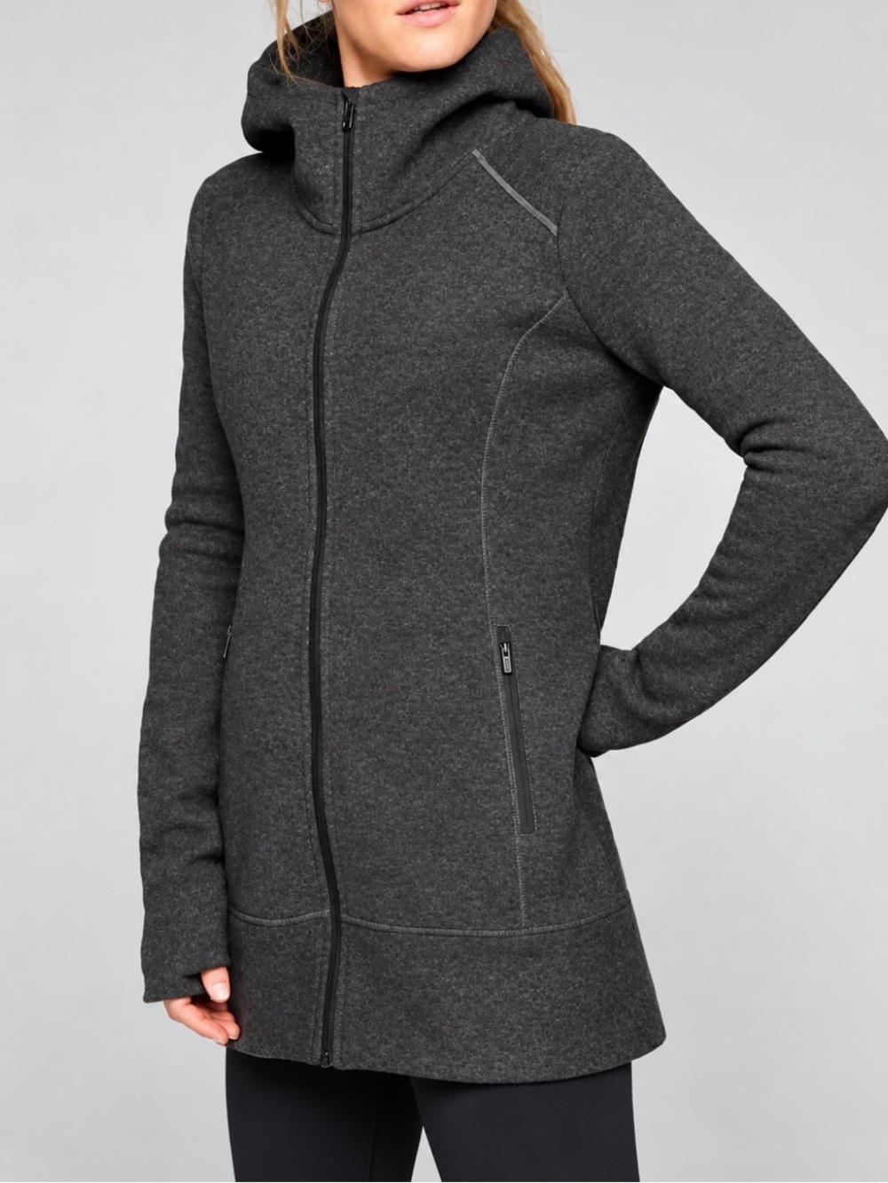 NEW! Athleta CYA Stronger Fleece Hooded Jacket Long Line Gray SZ XXS